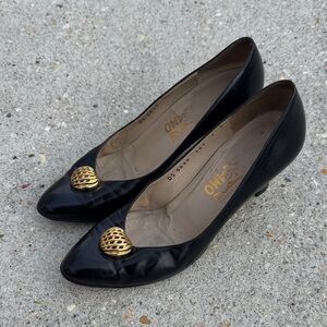 Salvatore Ferragamo Black Pumps with Gold Accents